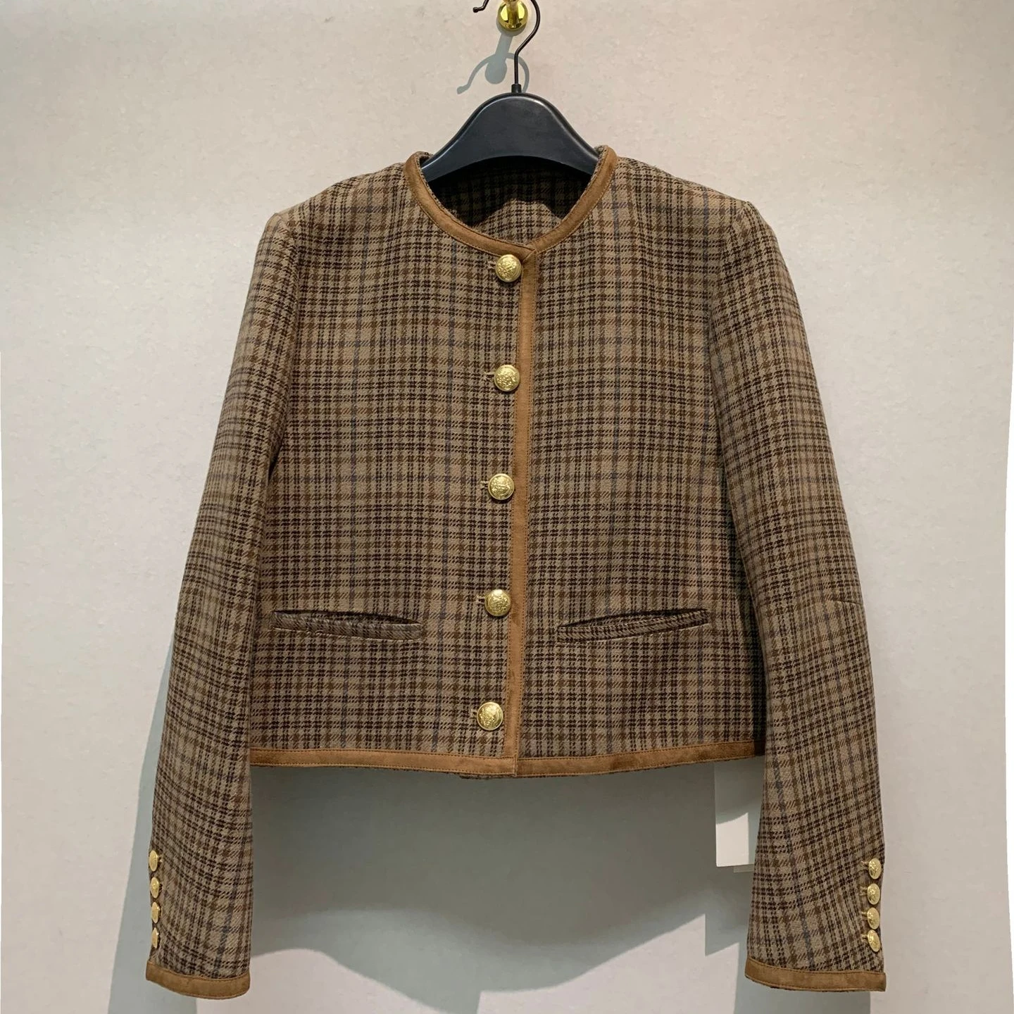 

Женская твидовая куртка в клетку, элегантная шерстяная однобортная куртка в Корейском стиле, верхняя одежда для осени и зимы, 2022