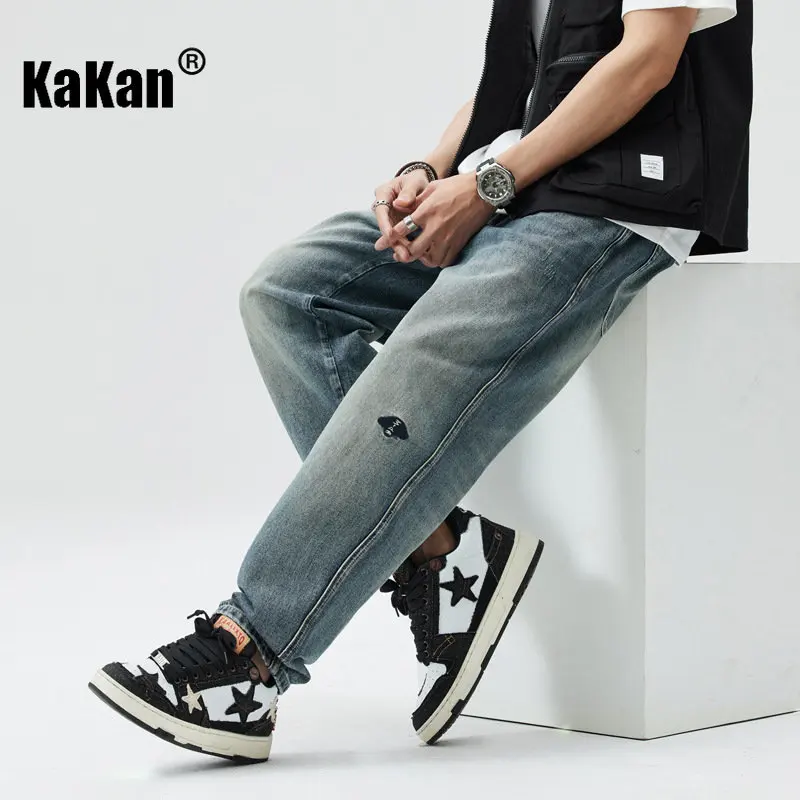 Kakan - European and American Loose Straight Casual Blue Jeans, Spring/Summer New Micro Span Junior Jeans Men's K023-3009