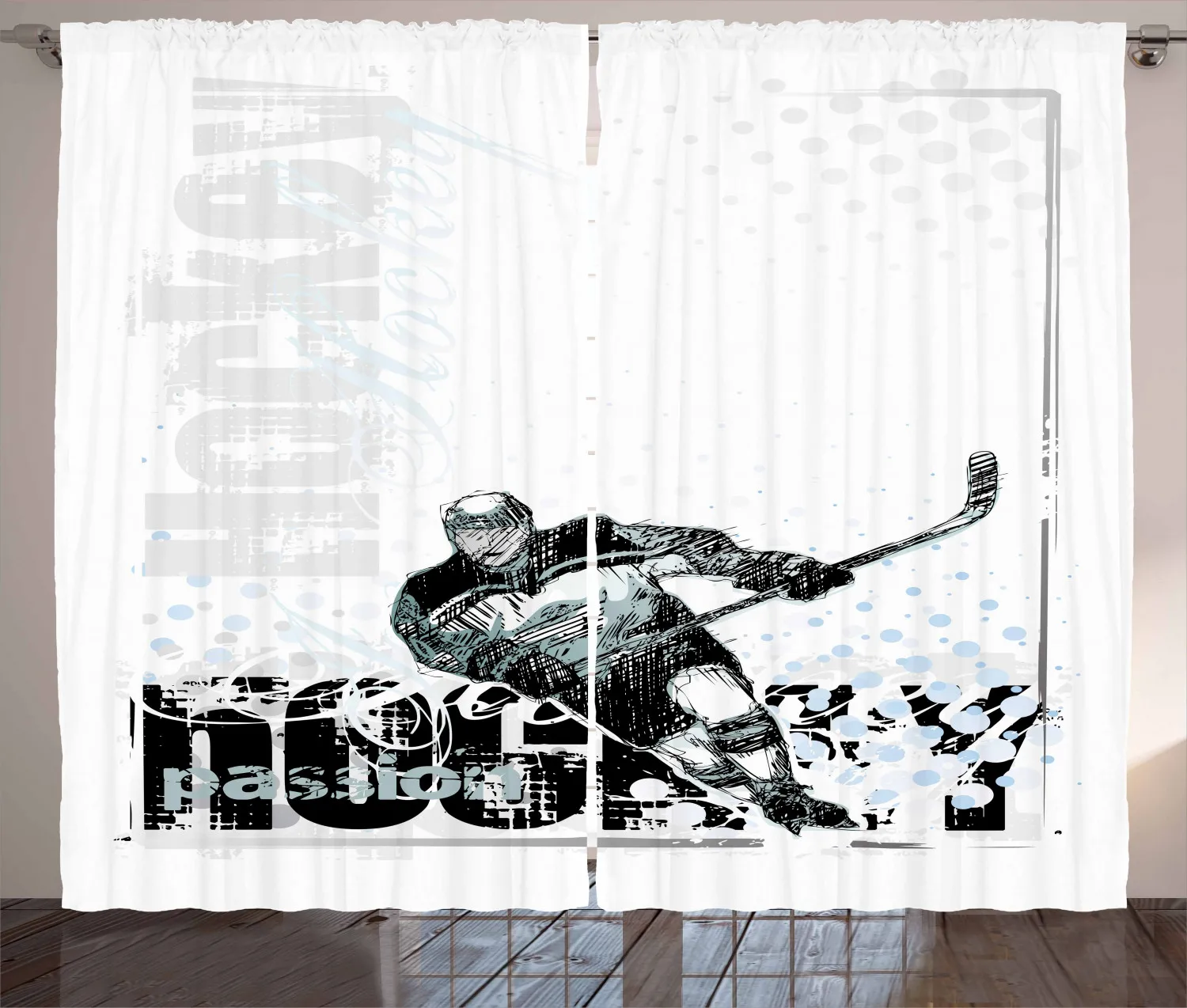 Хоккейные шторы профессиональные Goaltender стиль эскизов сатиновые тканевые