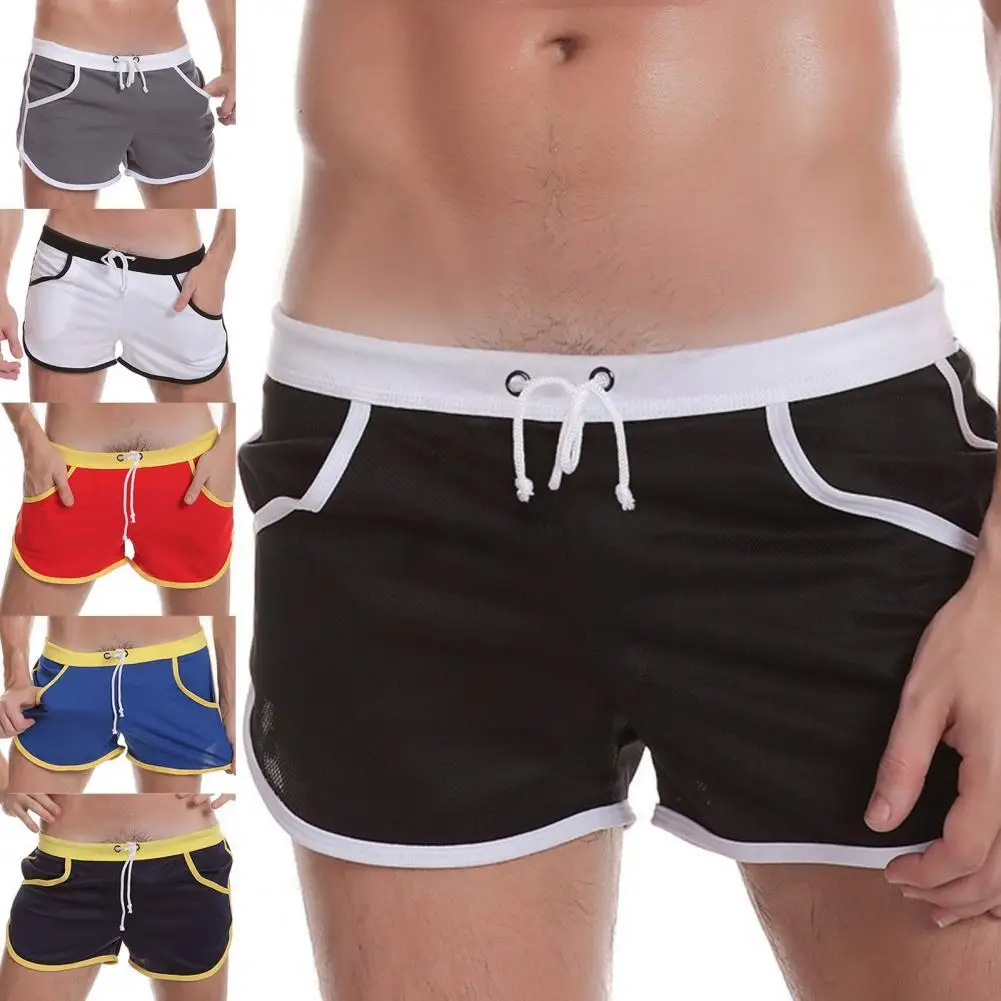 

Breathable Drawstring Pockets Shorts Contrast Color Men Sports Shorts Fitness Summer Loose Mens Gym Boxer Jogging Beachwear