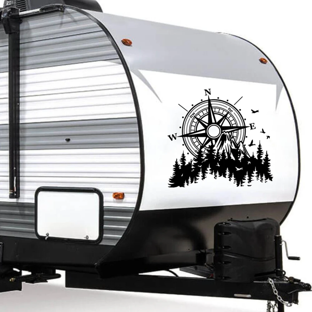 

Compass Mountains Bird Camping RV Truck Sticker Forest Nature Adventure Awaits Motorhome Caravan Car Decal Vinyl Decor
