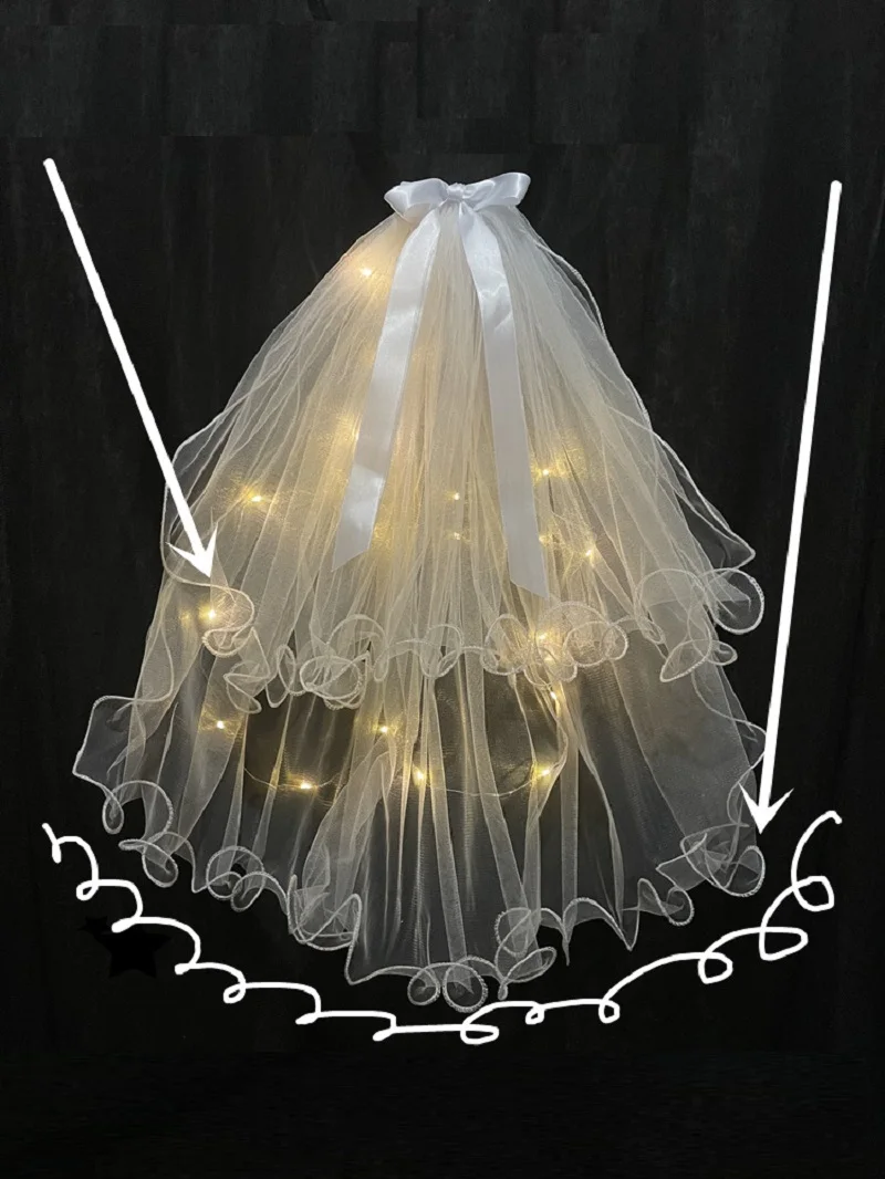 

Women Kids Luminous LED Glow Veil Female Flashing Light Children Luminous Veil Super Fairy Double-Layer Headdress Bow Party Gift