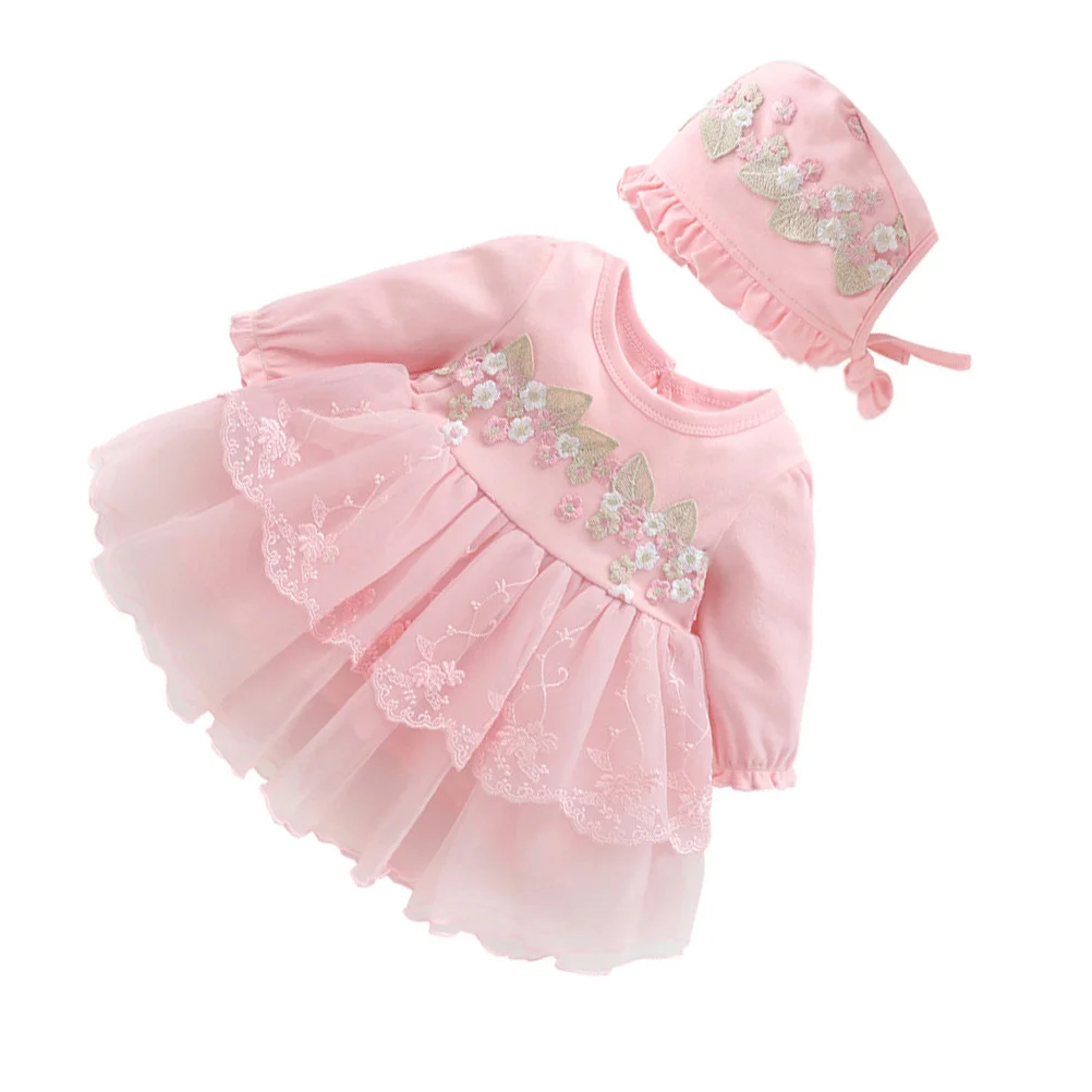 

Spring Autumn Skirt Dress Party Dress with Hat for 9-12 month Baby Wearing (Pink)