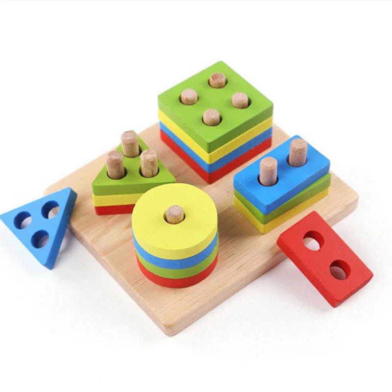 

Забавный Детский пазл Монтессори, Обучающие деревянные столбы, геометрическая форма, интеллектуальные математические игрушки, детские развивающие игрушки