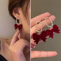 red velvet bow stud earrings french high end light luxury full diamond earrings fugitive princess sweet girl ear jewelry earring