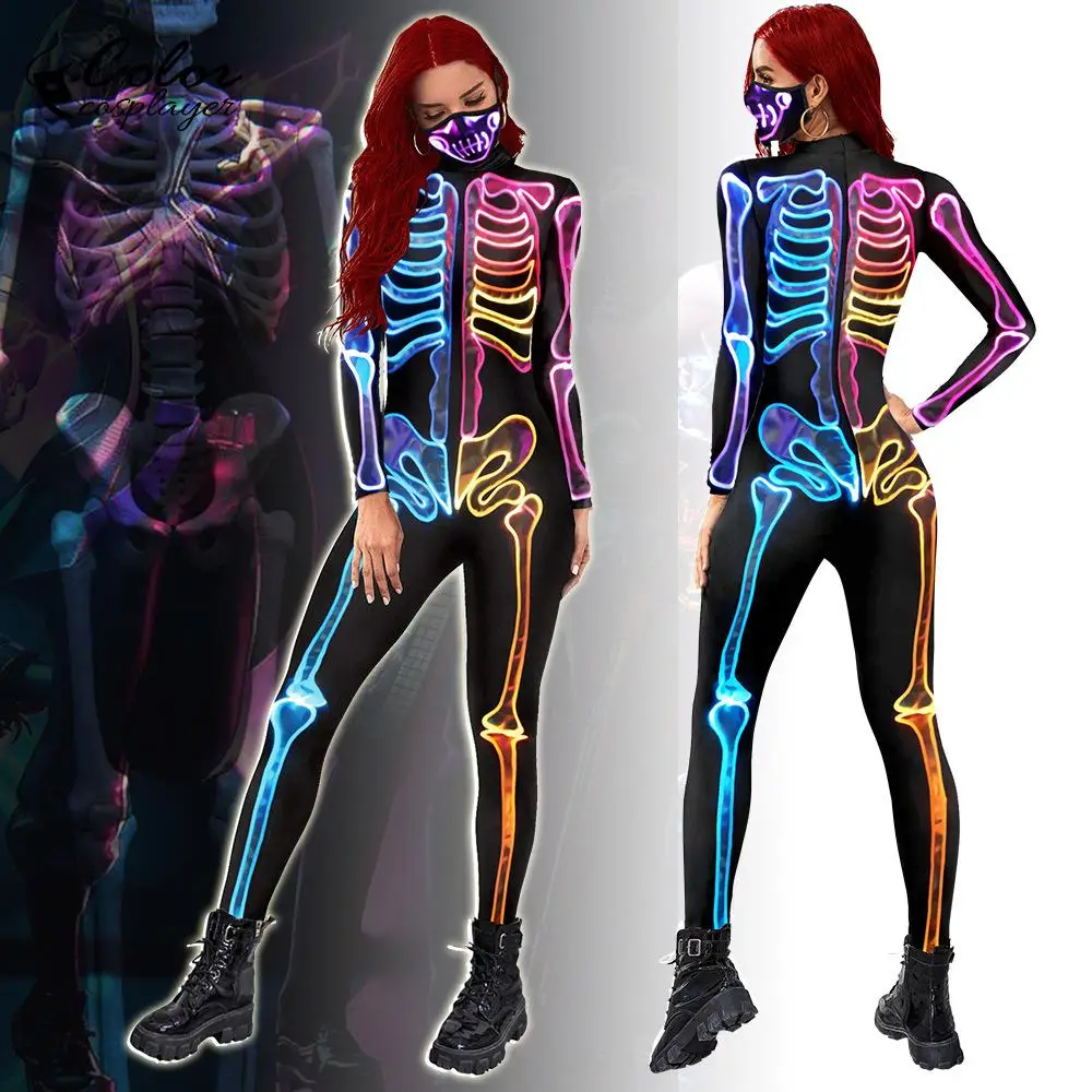 

Цветной косплейер для Хэллоуина карнавальвечерние цветной человеческий тело череп Косплей Костюм зентай костюм с 3D цифровой печатью боди