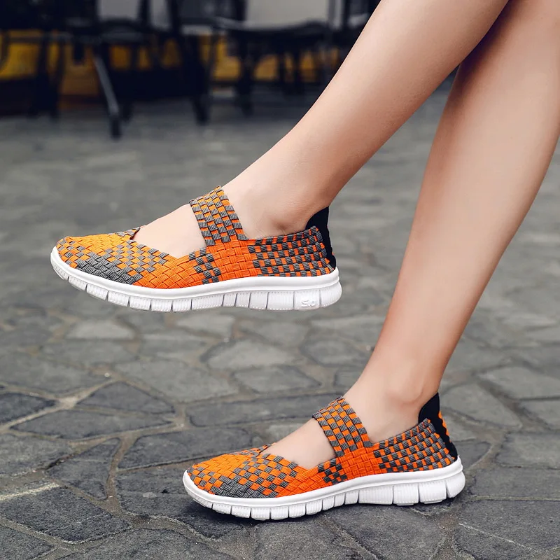 Summer Women Shoes Lady Hand Made Flats Sneakers Breathable Lightweight Women Flat Shoes Manual Woven Shallow Women Casual Shoes