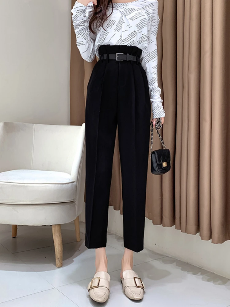 

Spring and Autumn New Fashion Flower Design Bract High Waist Harem Pants Casual Tooling Straight Suit Radish Cropped Trousers