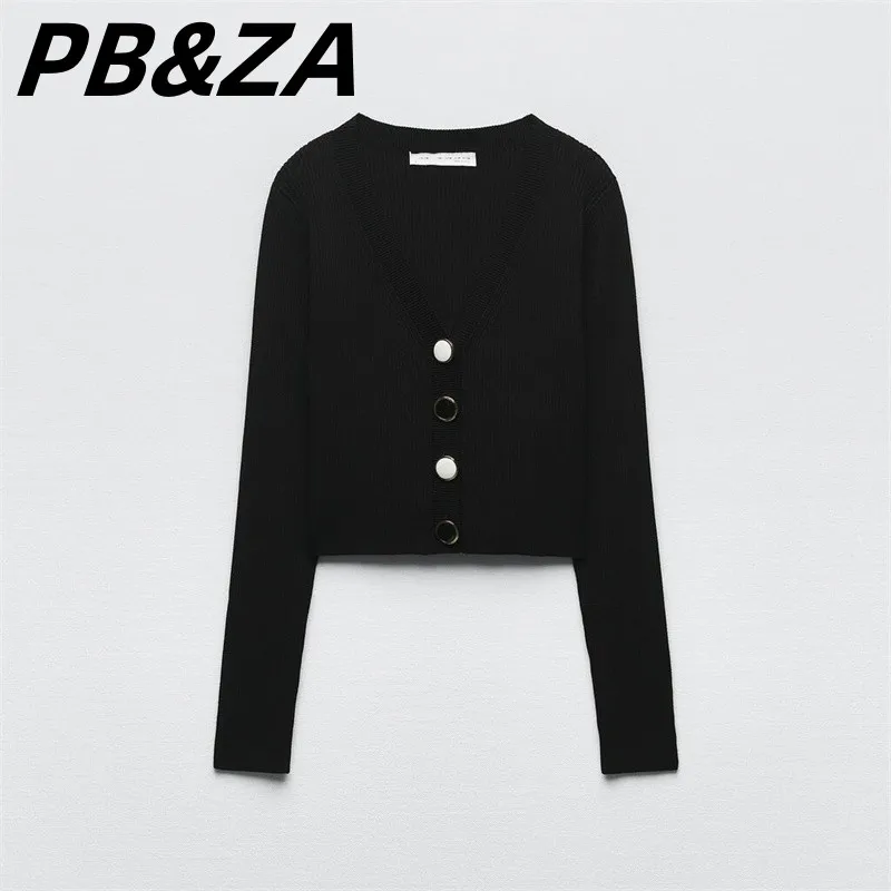 

PB&ZA 2023 New Women's V-neck Short Slim-fit Single-breasted Button-trimmed Knitted Jacket Cardigan 5755501