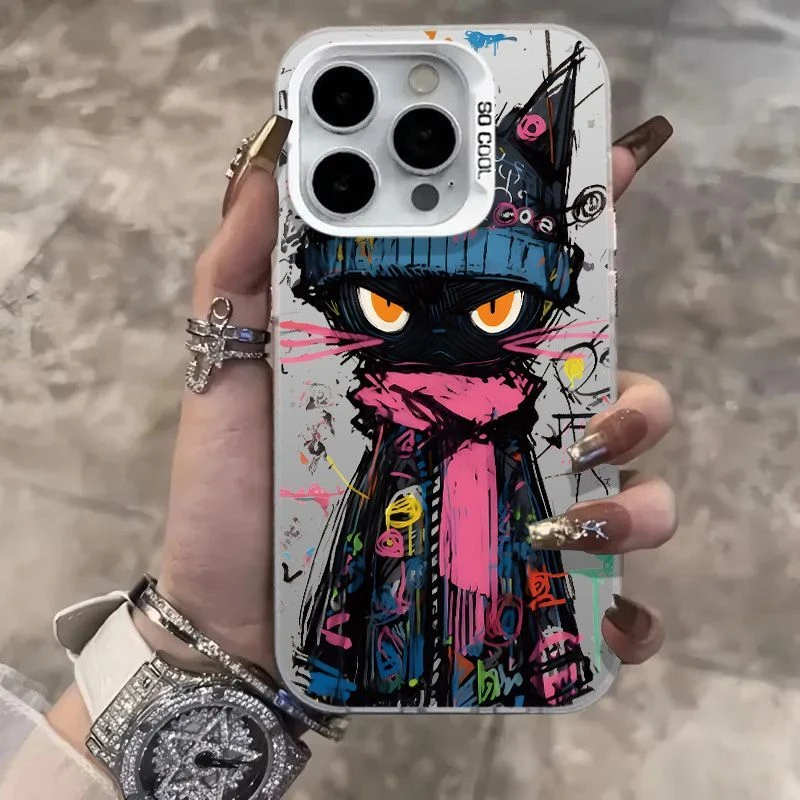 Фото Чехол для телефона с принтом «Черный кот» в стиле граффити для iPhone 17 Air 16 15 14 13 12 11 Pro XR XS X Max 7 8Plus, противоударная задняя крышка №3