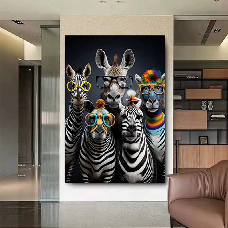 

Funny Zebras Canvas Wall Art Pictures Zebras With Glasses Animal Posters and Prints Wall Painting For Living Room Home Decor