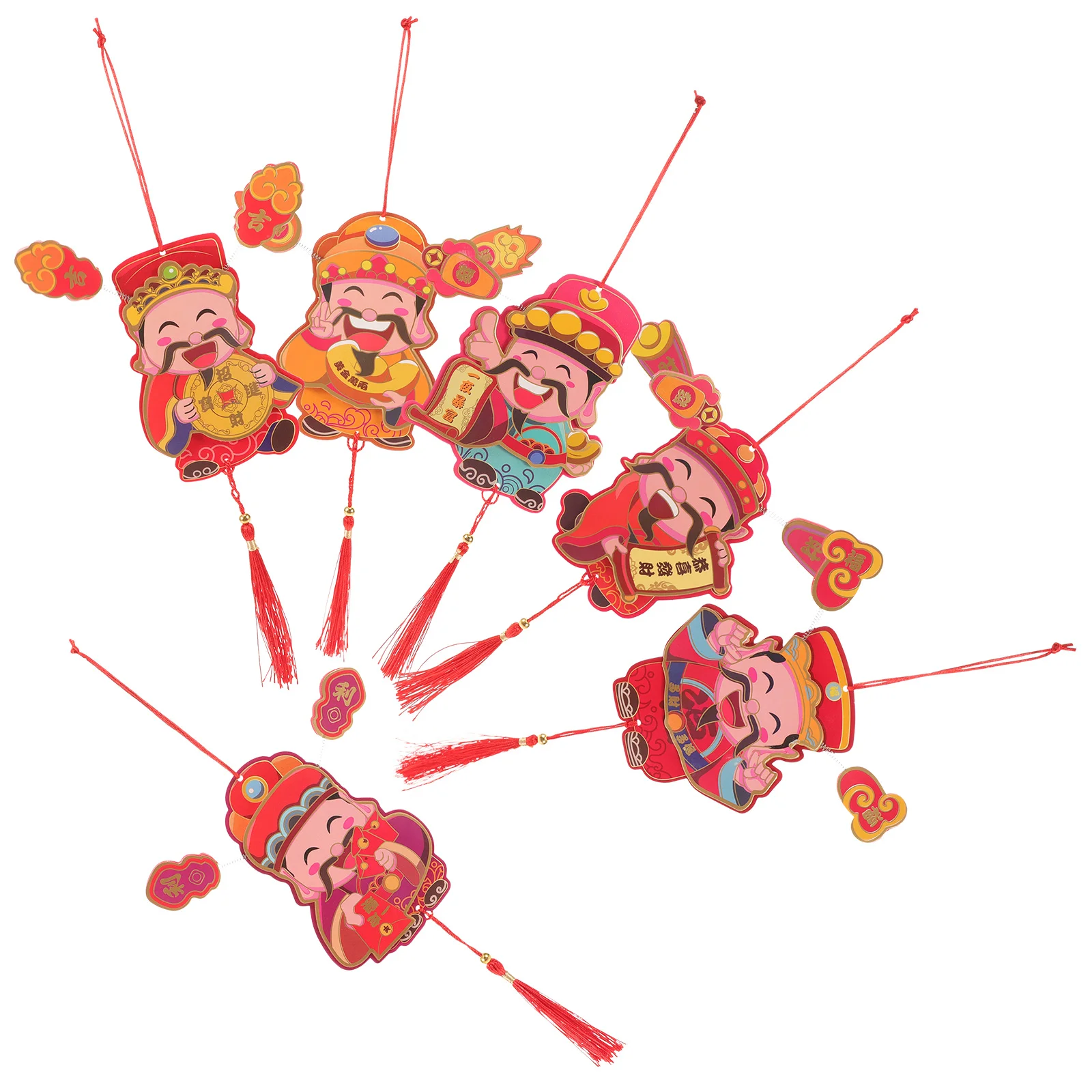 

6Pcs The God of Wealth Pendants Chinese Style New Year Hanging Ornaments Festive Bonsai Pendants