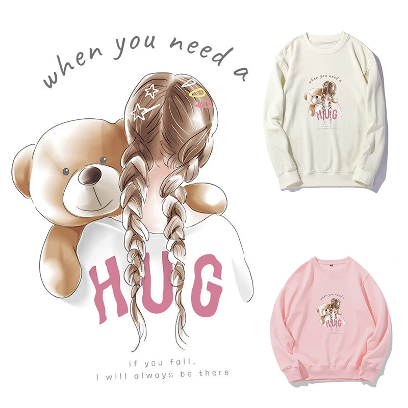 Термонаклейки с милым медведем для красивой девушки, термонаклейки для одежды, аппликации для футболок