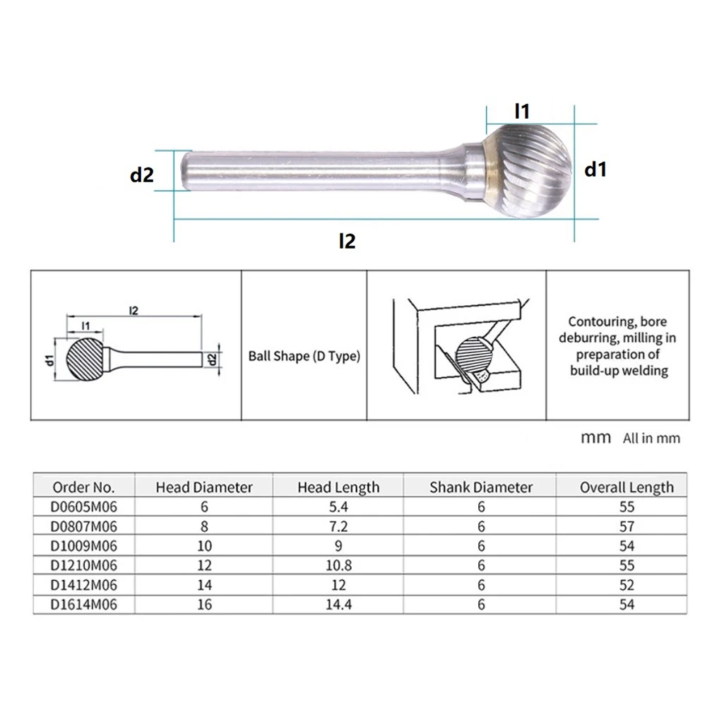 Ball Head Die Grinder Bit Milling Carving Tool Tungsten Rotary File Carbide Burr Milling Cutter Drill For Metal Wood Plastic images - 6