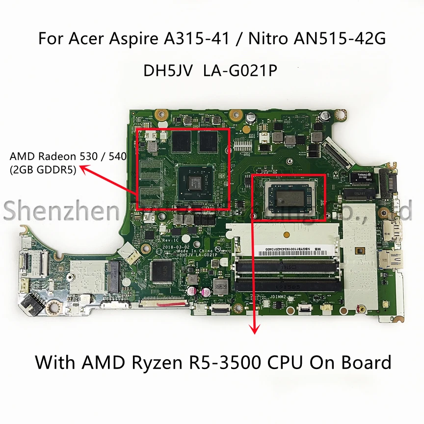 

NBGYB11006 For Acer Nitro AN515-42G Aspire A315-41 Laptop Motherboard DH5JV LA-G021P With AMD R5-3500 CPU Radeon 530/540 2GB GPU