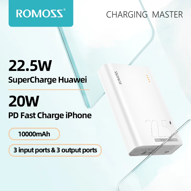 

Romoss 4SF Power Bank 22.5W 10000mAh Powerbank Portable Charger External Battery PD20W Fast Charger For iPhone Xiaomi PoverBank