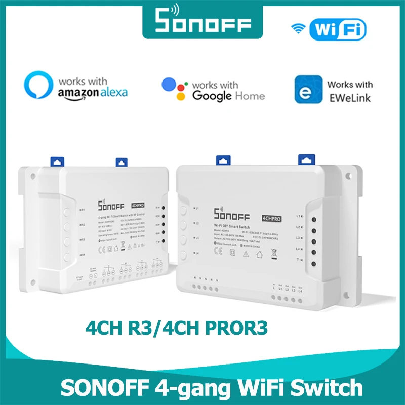 

SONOFF 4CH R3/PROR3 DIY WIFI Switch Timer 4 Gang 433MHZ Smart Switch Via EweLink Alexa APP Remote Control Relay Module
