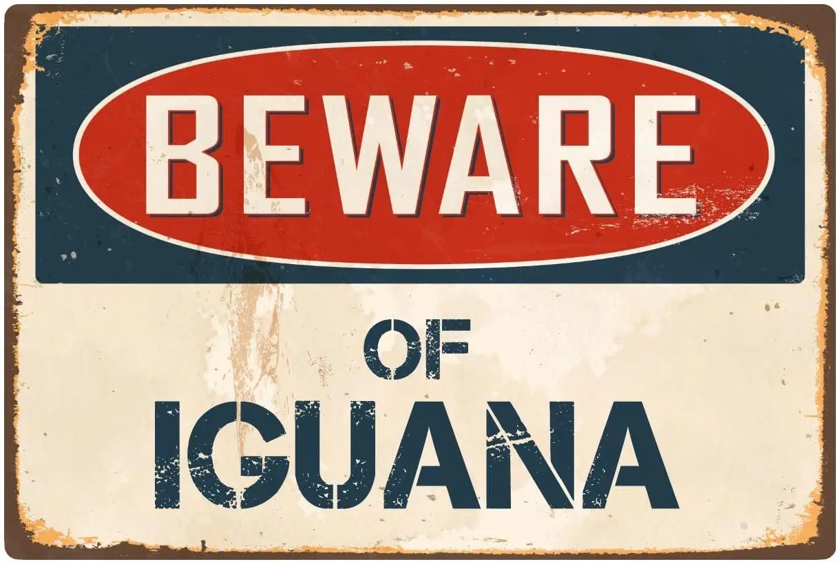 StickerPirate Beware of Iguana 8 x 12 Aluminum Retro Metal Sign VS220 | Plaques &amp Signs