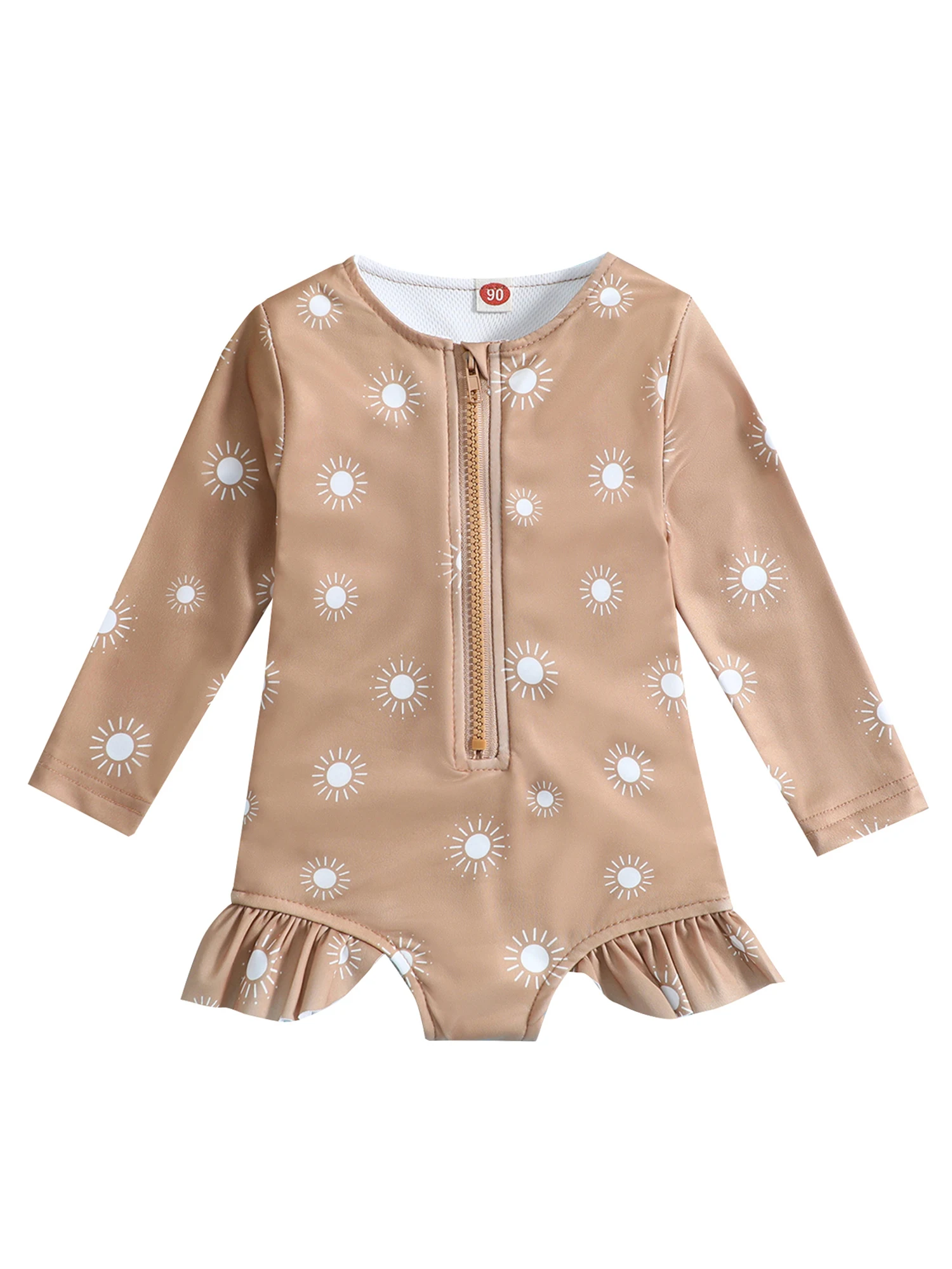 

Baby Girl Swimsuit Long Sleeve Zipper Swimwear Bathing Suit Floral Ruffle Bikini Toddler Summer Clothes