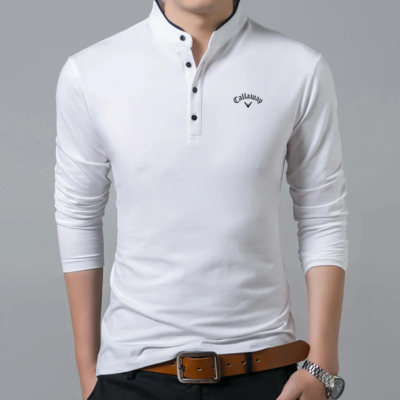 

2022 Callaway Men's Golf Long Sleeve T-shirt classic solid color youth fashion business casual men's POLO shirt