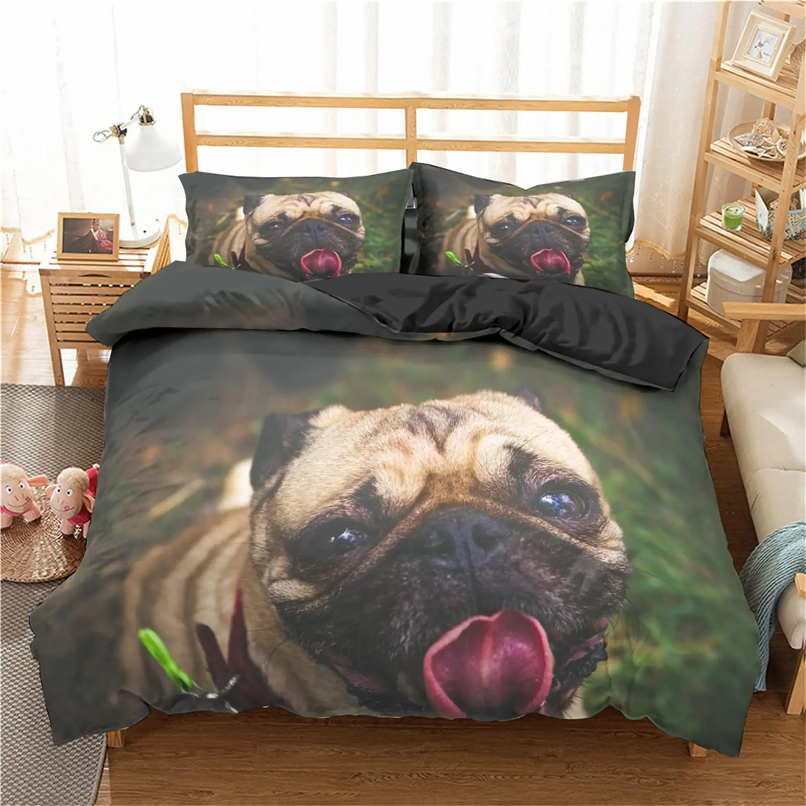 

Bulldog Bedding Set Pet Puppy Dog Duvet Cover Cartoon Animal Printed Comforter Cover 2/3pcs Polyester Quilt Cover King Queen