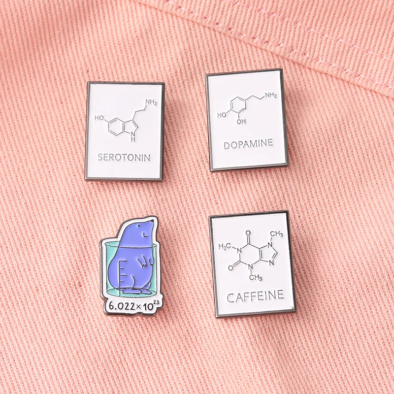 

Molecular Structure Enamel Pin Dopamine Serotonin Beaker Metal Brooches Badges for Backpacks Bags Hats Tops Science Jewelry