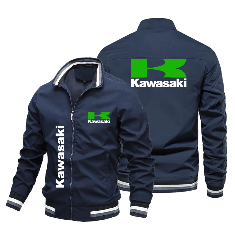 2023 Autumn New Men's Kawasaki Logo Print Motorcycle Jacket Casual Fashion Windbreaker Biker Jacket Racing Wear Men Clothing