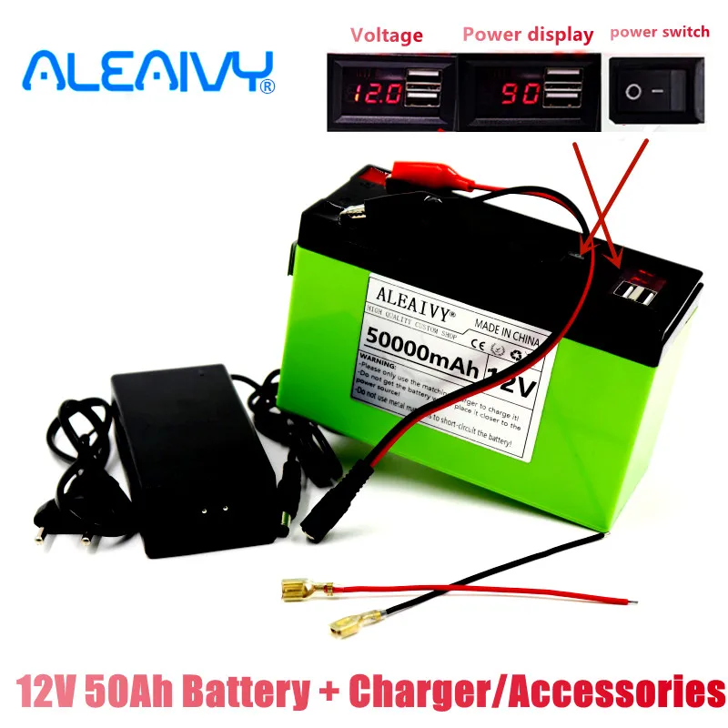 New 12v 50Ah 18650 Lithium Battery Pack Suitable for Solar Energy and Electric Vehicle Power Display +12.6v 3A Charger |