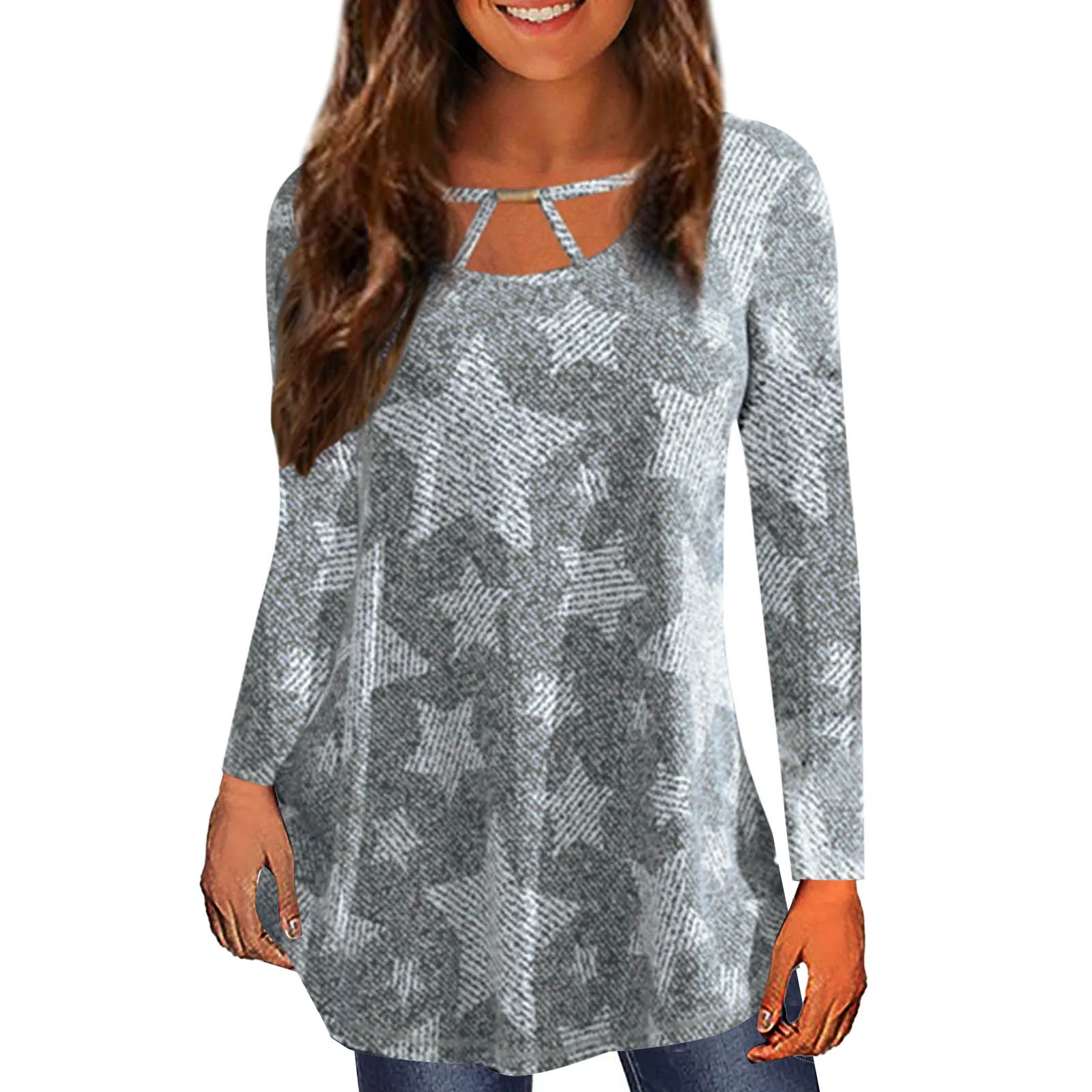 

Женский Повседневный Топ, удобный Топ с длинным рукавом и принтом звезд, Хэллоуин 2022