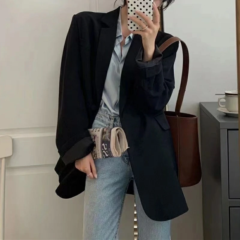 Korean Fashion Solid Colors Casual Office Blazer Student Work Wear Business Clothing Preppy Sytle Long Sleeve Blazer Formal Suit