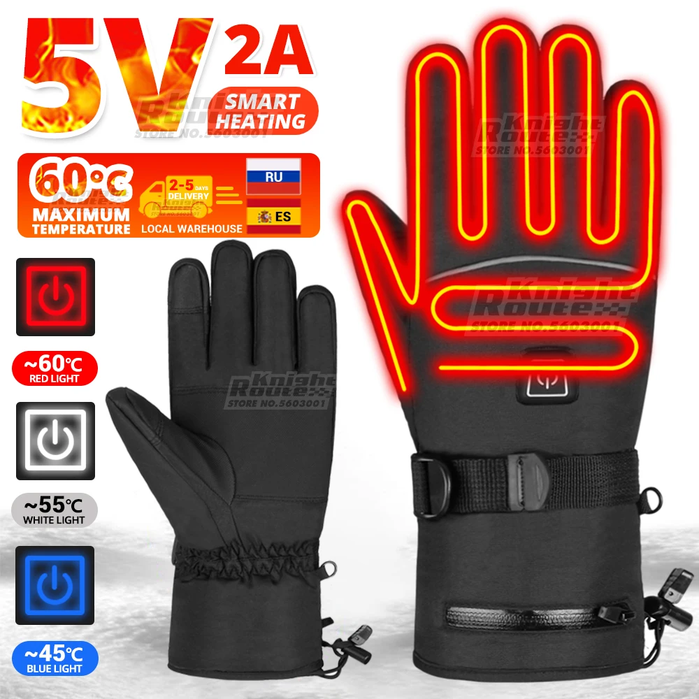 Heated Gloves Thermal Women Men USB Electric Heating Gloves Skiing Motorcycle Water-resistant Warm Cycling Thermal Gloves Winter