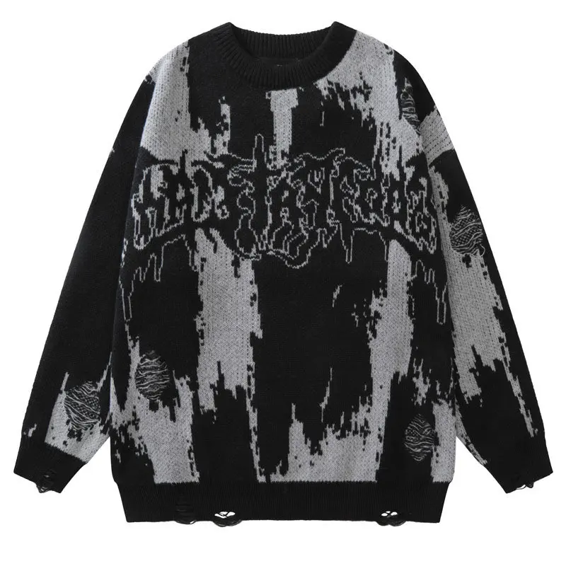 

Hip Hip Ripped Sweaters Grunge Y2K Vintage Knitted Punk Gothic Streetwear Jumpers Sweater Men Women Harajuku Fashion Pullover