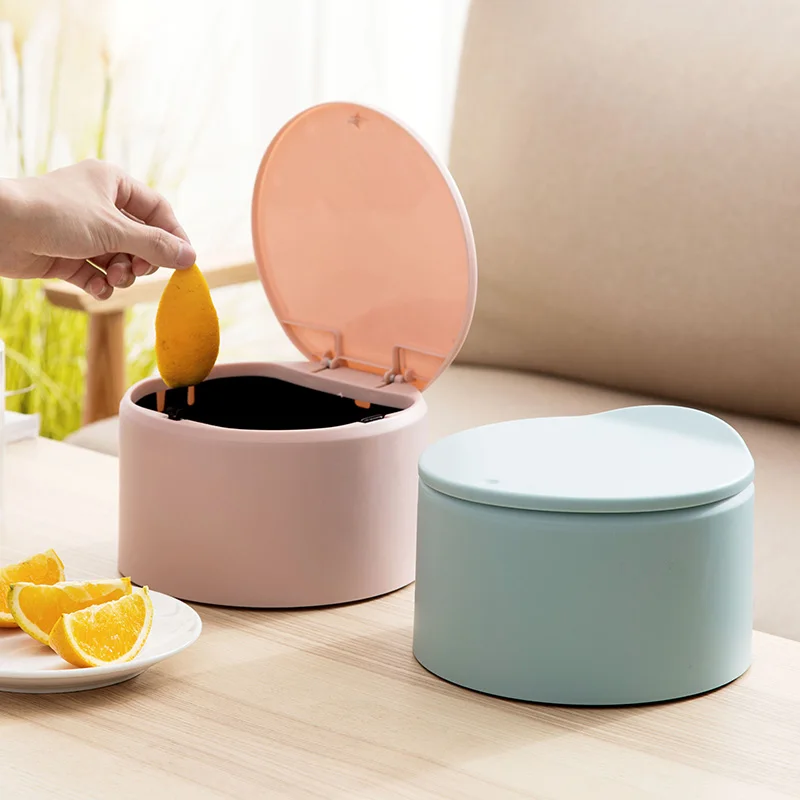 

Home Desktop Small Trash Can Living Room Paper Basket Office Mini Trash Can Household Covered Trash Can