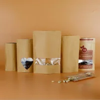 100pcs 20*30cm Zip lock Kraft Paper Window Bag Stand up Gift dried food fruit tea packaging Pouches Zipper Sel Sealing Bags Free