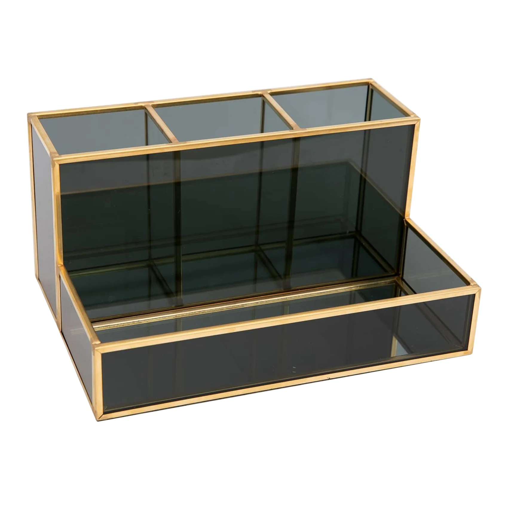 

Makeup Organizer Brush Holder Black Vintage Brass Glass Makeup Storage Box Makeup Brush Holder for Bedroom and Office