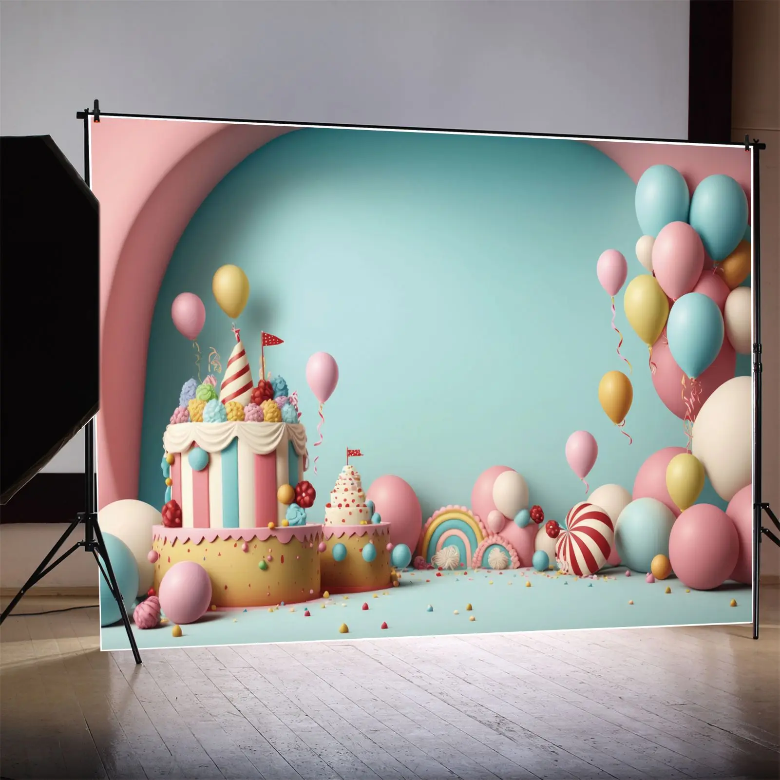 

Party Birthday Cake Backdrops Photography Balloons Arch Wall Customized Children's Photobooth Photo Background Photoshoot Props