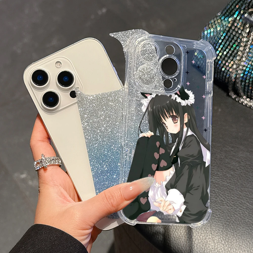 Clmj Аниме Cute Maid Girl чехол для телефона Oppo Realme C55 C53 C30S C35 C33 C31 C15 13 Pro Plus 4G 5G Anti-Fall Bling Cover