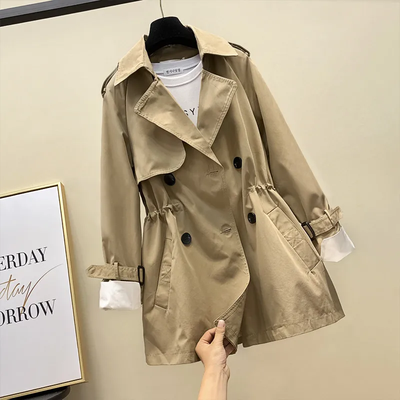 

2021 New Women Trench Coat Double Breasted Windbreaker Female Mid-long Khaki Loose Overcoat Slim Cloak Mujer Outwear Fashion