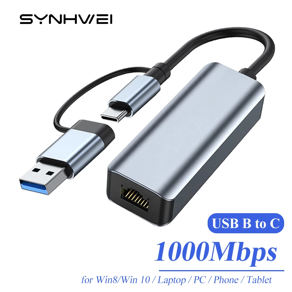 Ethernet-адаптер с портом USB B/Type C, Gigabit RJ45 на USB 3,0 2,0 Type-C Ethernet LAN Сетевой адаптер для Xiaomi Surface Lenovo Samsung