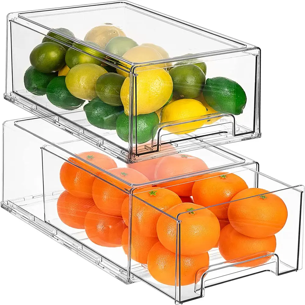

Fridge Drawers - Clear Stackable Pull Out Refrigerator Organizer Bins - Food Storage Containers for Kitchen, Refrigerator, Freez