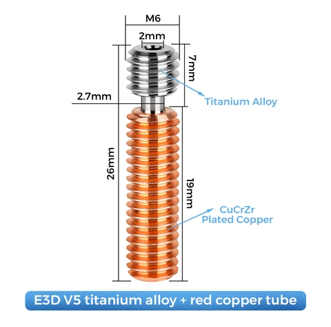 E3D V6, титановый сплав, медь, Bi-metal Throat Heatbreak Throat для E3D V6 HOTEND, нагревательный блок для CR10S CR6 SE, запчасти для 3D-принтера