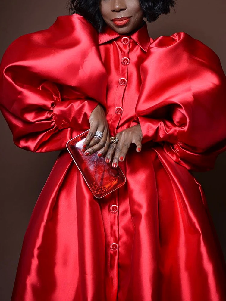 

Женское красное платье Пышное Бальное платье элегантное платье с длинным рукавом на пуговицах для выпускного вечера Африканское женское п...