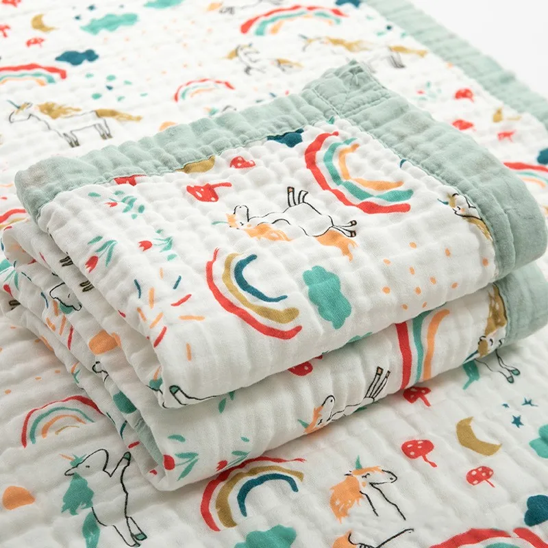 Baby Blankets Cotton Cartoon Pattern 6-layer Breathable Soft Cotton Gauze Newborn Swaddle Blanket Infant Shower Wipes 110x110cm