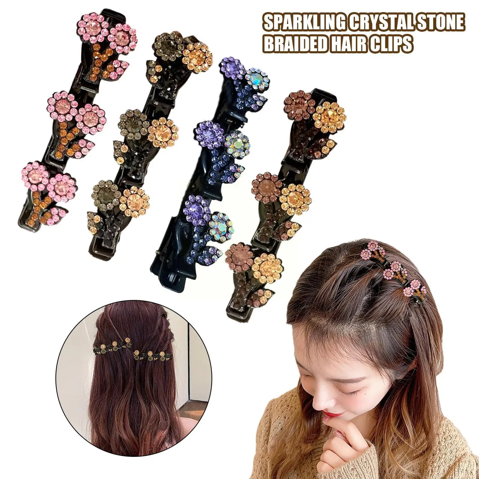 Sparkling Crystal Stone Braided Hair Clips Satin Rhinestone Men Unisex Women Hair Headband Fabric Bands Hairband C7X4