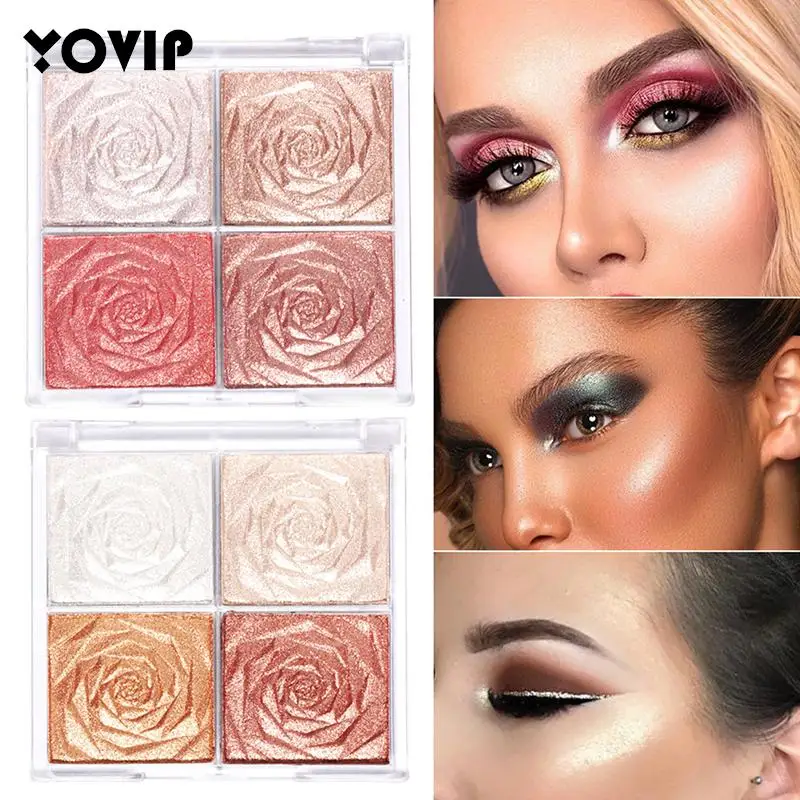 

Rose Diamond Highlighter Powder Palette 4 Colors Glitter Face Contour Brighten Makeup Shimmer Illuminate Highlighter Cosmetic