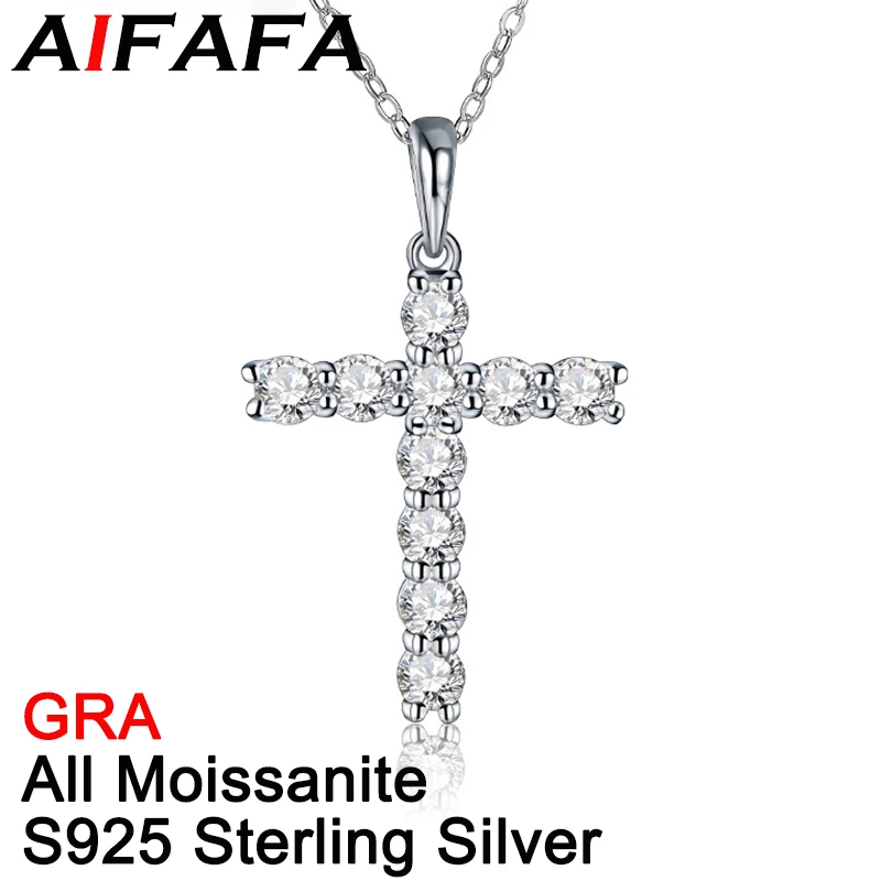 

AIFAFA 3.5mm All Real Moissanite Cross Necklace Pendant For Women Man 100% S925 Sterling Silver Crucifix Neck Chain Pray Jewelry