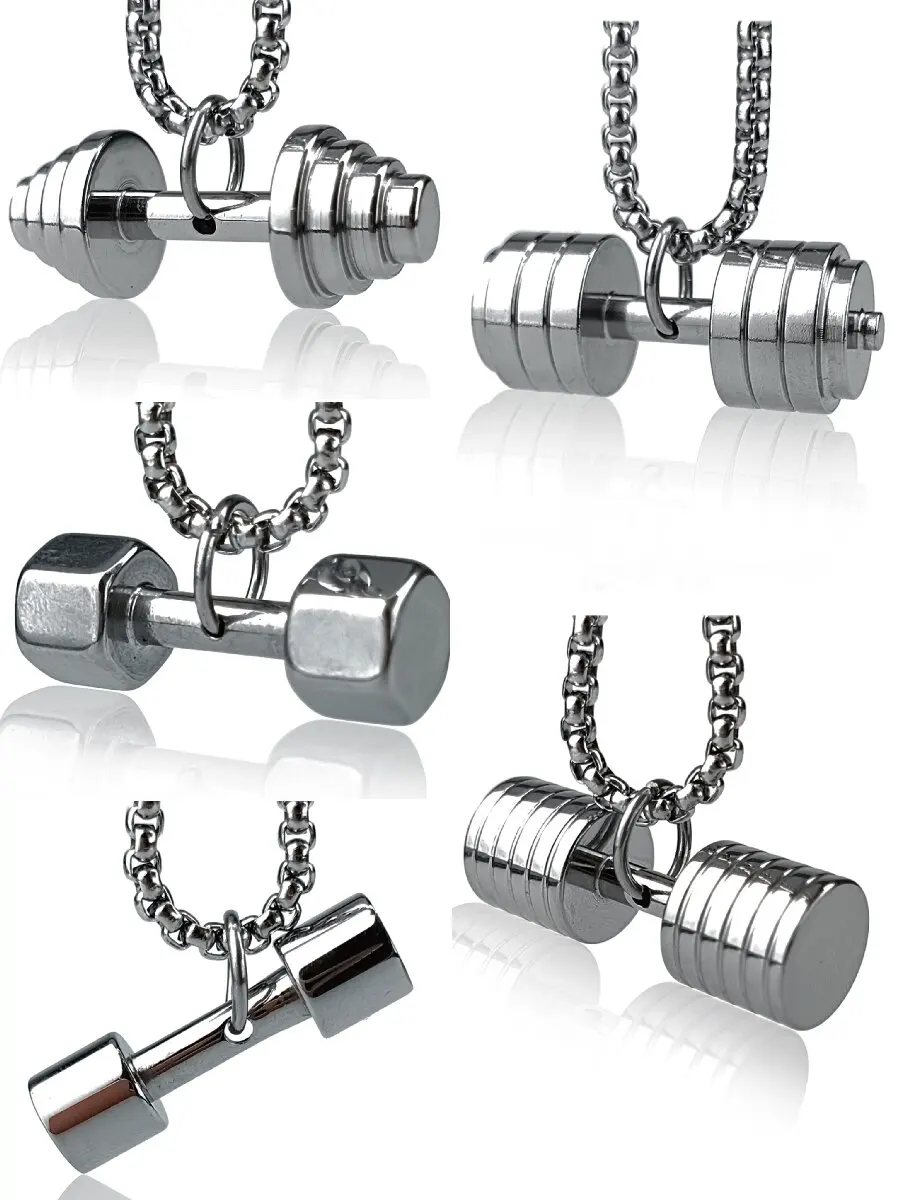 

Stainless Steel Barbell Dumbbell Pendant Necklace Mens Gym Fitness Sports Jewelry Weightlifting Gym Equipment Necklace Jewelry