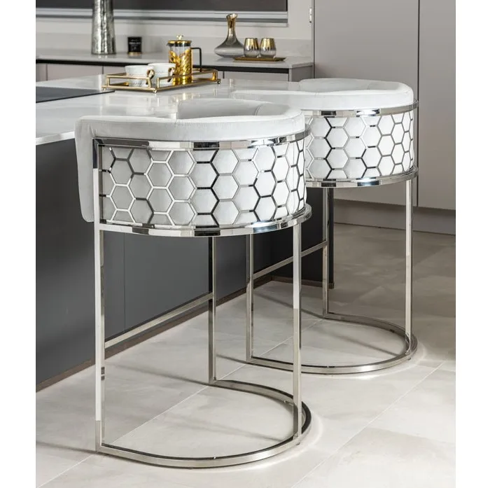 

Modern luxury hot selling high quality furniture industrial metal bar chair velvet fabric high stool chair with honeycomb back
