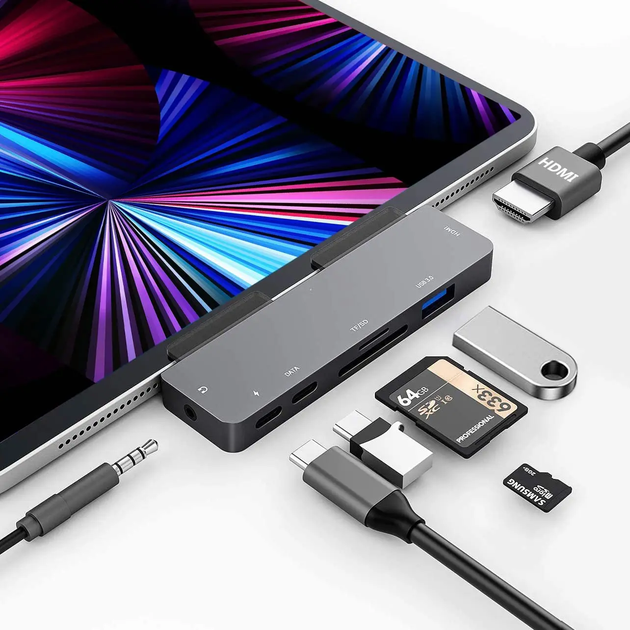 

Adapter for iPad Pro USB C Hub for iPad Pro 11 12.9 2021 2020 2018,iPad Air/Mini,7in1 USB C Hub with 4K HDMI,3.5mm Headphone
