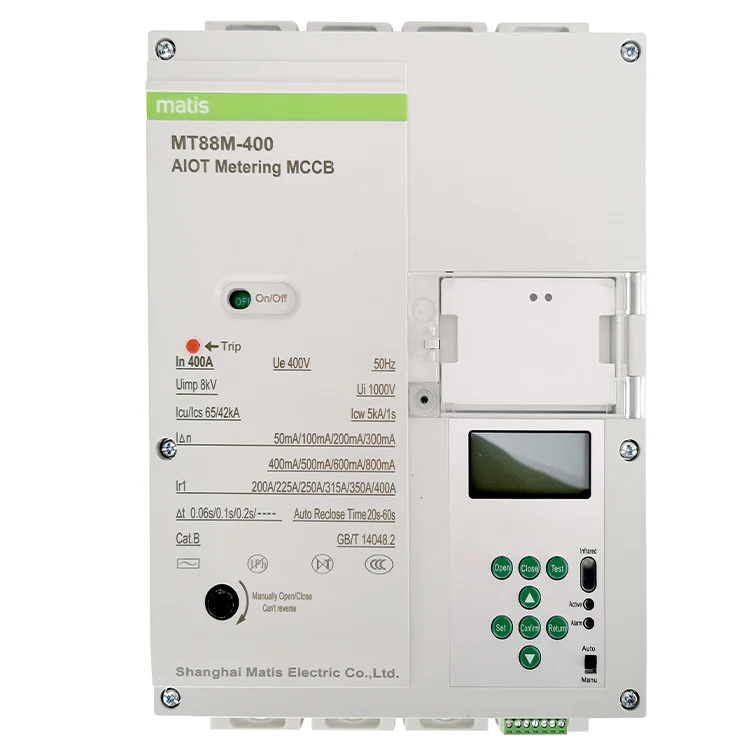 

Горячая распродажа Автоматический выключатель Matis MT88M-400A 72 KA 400V 50 HZ Dc литая Обложка автоматический выключатель